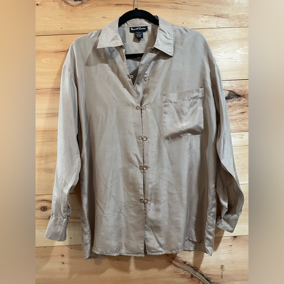 Daniel Caron Vintage Silk-Sleeve Button Down Top in Champagne Size S - Picture 4 of 5